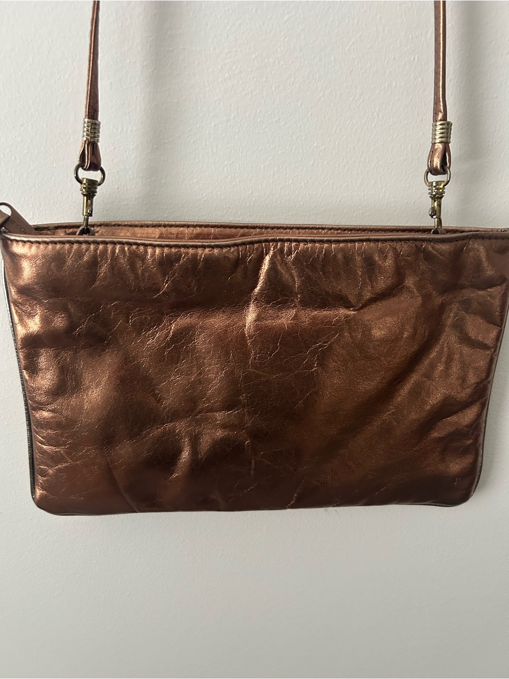 VTG bronze leather metallic handbag clutch